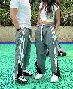 Striped straight fit parachute pants. 